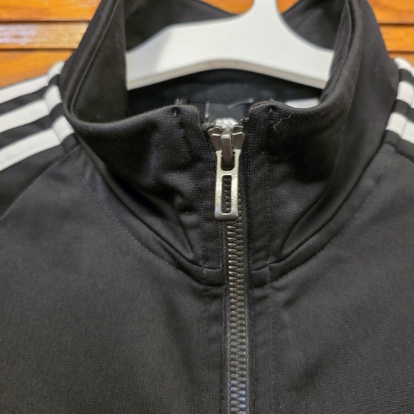 ADIDAS Black Tack Jacket Unisex Zipup White 3 Stripe Longsleeves Size Medium - Picture 7 of 16